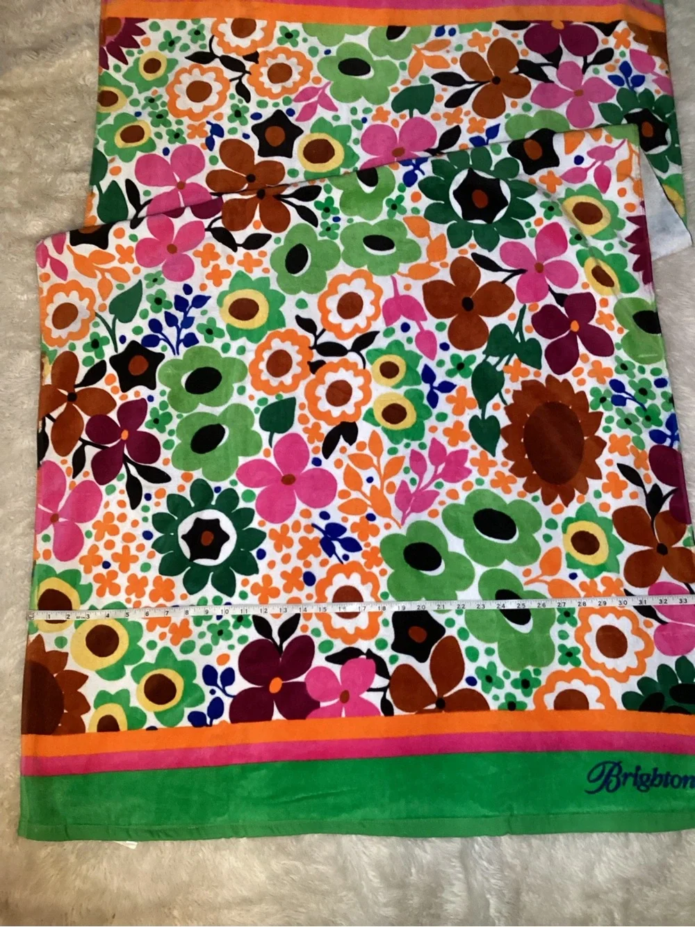Brighton Multicolor Floral Beach Towel with Green Hem